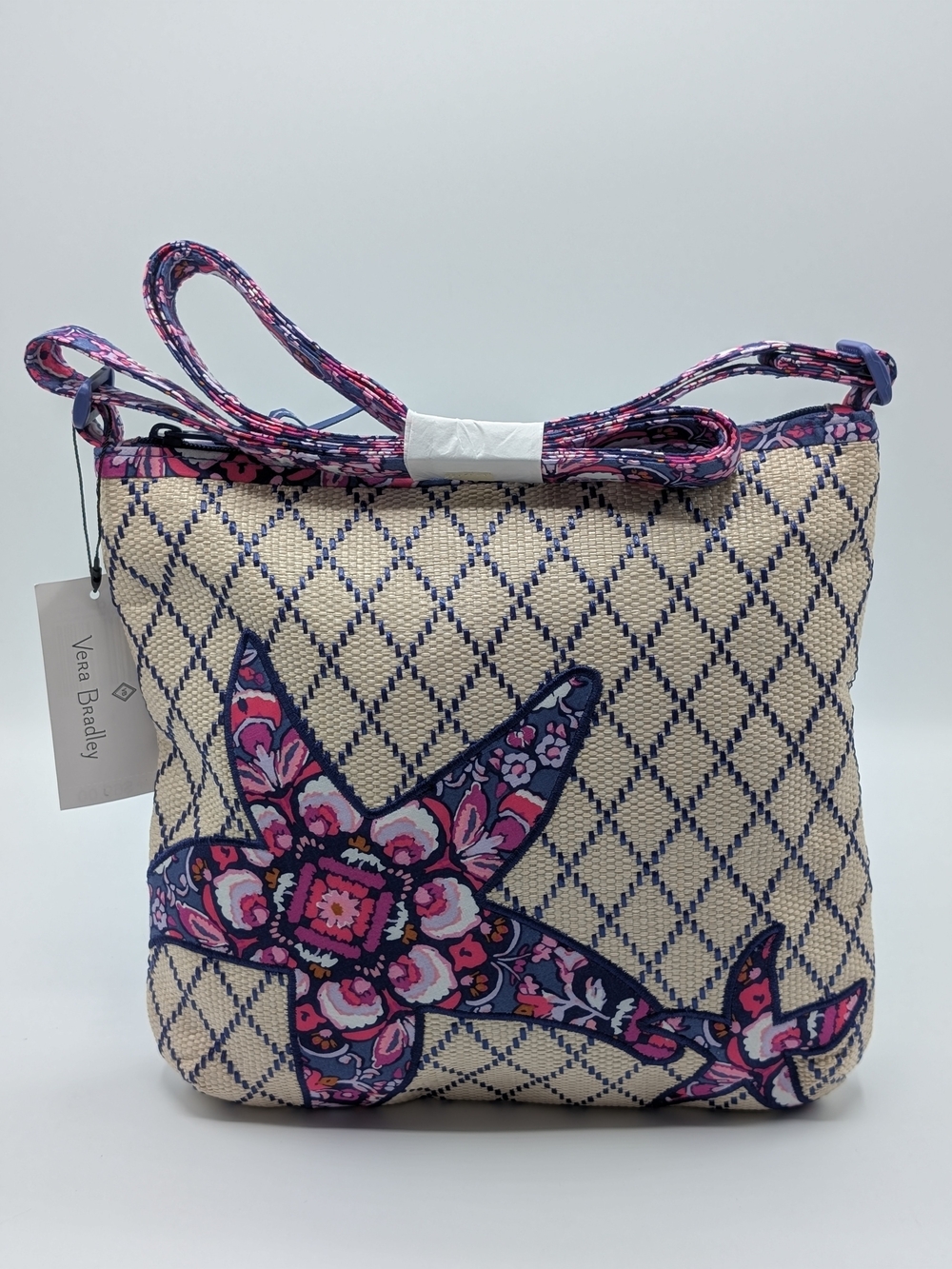 Vera Bradley Beach Bag 10" Magenta Medallion Straw Pink Starfish Crossbody  NWT